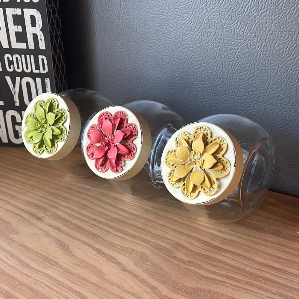 Floral Accent Glass Jars - Set of 3